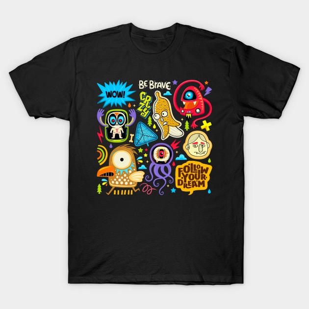 Cute Monsters Doodles T-Shirt by Mako Design 